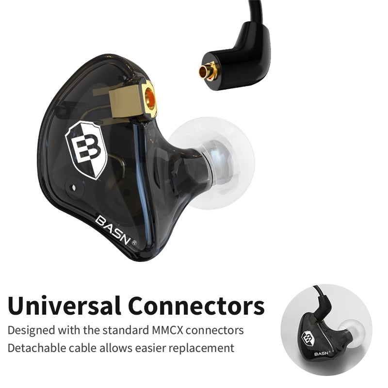 BASN Bsinger PRO in Ear Monitor Headphones for Musicians, Dynamic Driver Noise Isolating Earphones with 2 Detachable MMCX Cables (Black) - Image 3